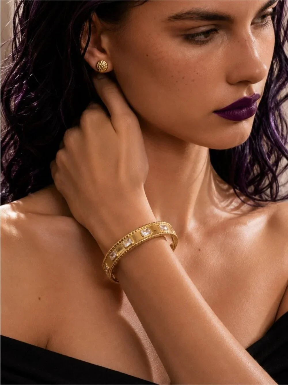 Gold plated Crystal-Trim Bangle Bracelet